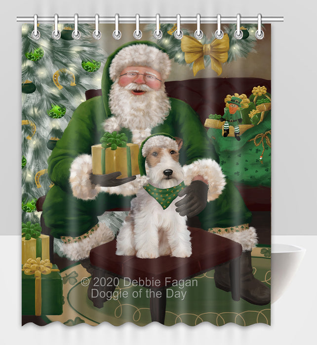 Christmas Irish Santa with Gift and Wire Fox Terrier Dog Shower Curtain Bathroom Accessories Decor Bath Tub Screens SC132