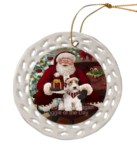Santa's Christmas Surprise Wire Fox Terrier Dog Doily Ornament DPOR59582