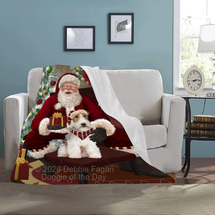 Santa's Christmas Surprise Wire Fox Terrier Dog Blanket BLNKT142188