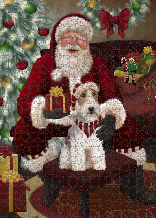 Santa's Christmas Surprise Wire Fox Terrier Dog Puzzle with Photo Tin PUZL100780