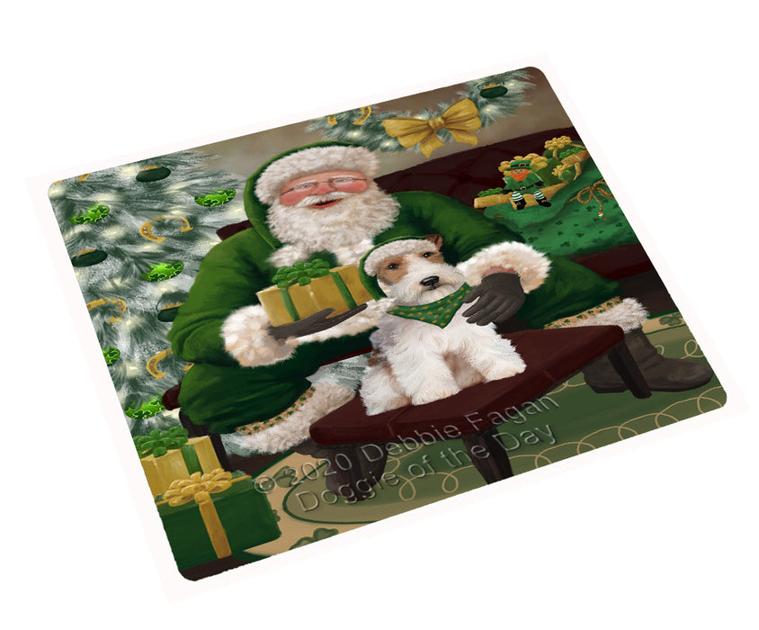 Christmas Irish Santa with Gift and Wire Fox Terrier Dog Cutting Board - Easy Grip Non-Slip Dishwasher Safe Chopping Board Vegetables C78319