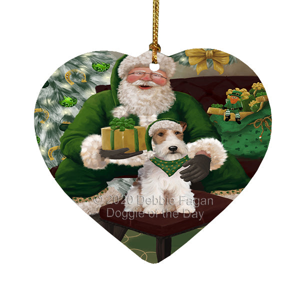 Christmas Irish Santa with Gift and Wire Fox Terrier Dog Heart Christmas Ornament RFPOR58264