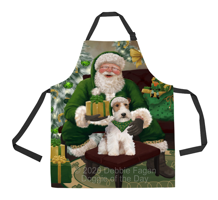 Christmas Irish Santa with Gift and Wire Fox Terrier Dog Apron Apron-48298