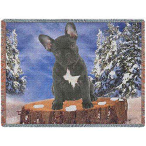French Black Bulldog Winter Woven Throw Blanket 54 x 38