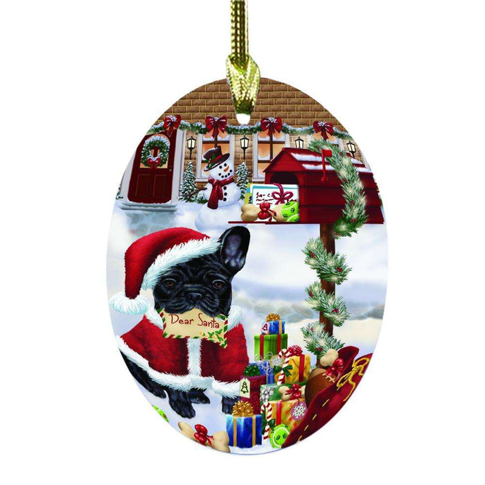 French Bulldog Dear Santa Letter Christmas Holiday Mailbox Oval Glass Christmas Ornament OGOR49044