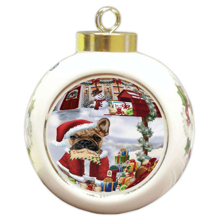 French Bulldog Dear Santa Letter Christmas Holiday Mailbox Round Ball Christmas Ornament RBPOR53898