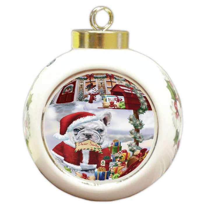 French Bulldog Dear Santa Letter Christmas Holiday Mailbox Round Ball Christmas Ornament RBPOR53899
