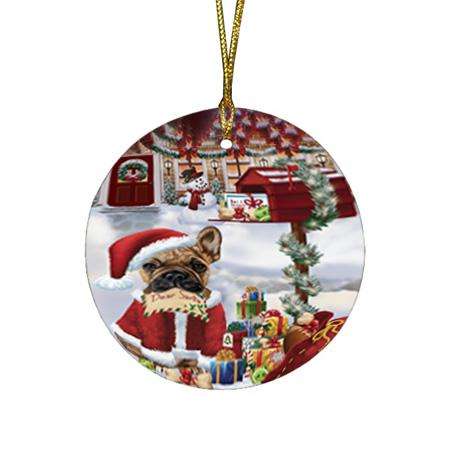 French Bulldog Dear Santa Letter Christmas Holiday Mailbox Round Flat Christmas Ornament RFPOR53889