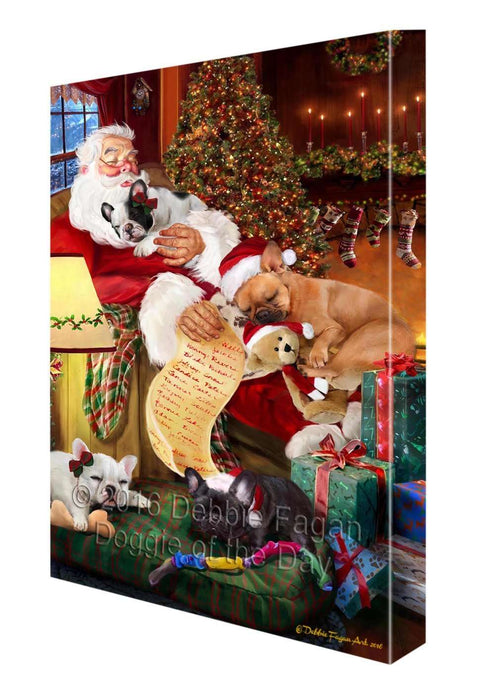 French Bulldog Dog and Puppies Sleeping with Santa Canvas Gallery Wrap 1.5" Inch