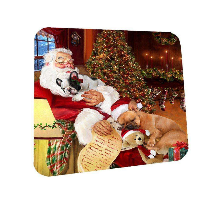 French Bulldog Dog and Puppies Sleeping with Santa Coasters Set of 4