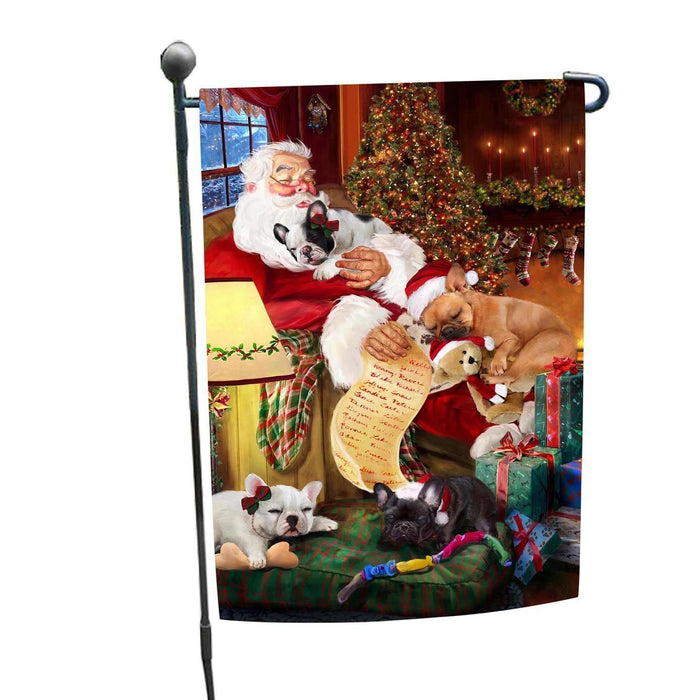 French Bulldog Dog and Puppies Sleeping with Santa Garden Flag