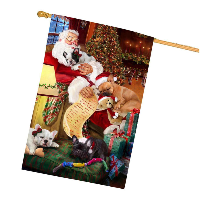 French Bulldog Dog and Puppies Sleeping with Santa House Flag