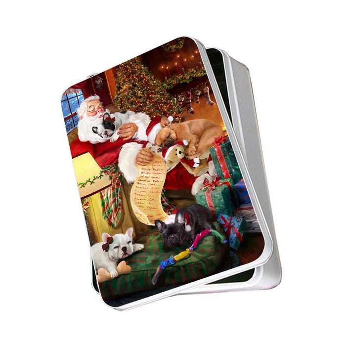 French Bulldog Dog and Puppies Sleeping with Santa Photo Storage Tin