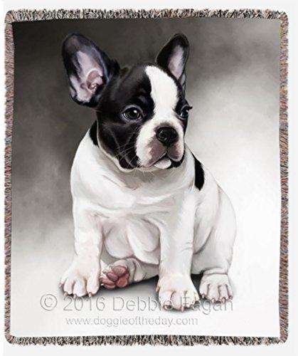 French Bulldog Dog Art Portrait Print Woven Throw Blanket 54 X 38