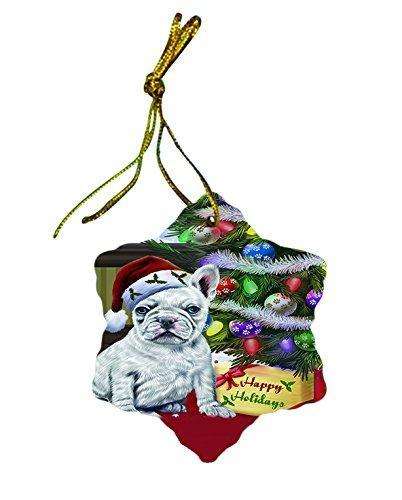 French Bulldog Dog Christmas Snowflake Ceramic Ornament