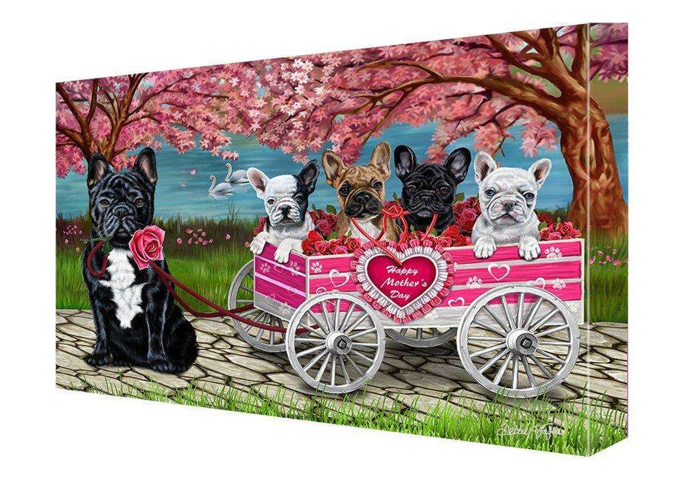 French Bulldog Dog w/ Puppies Mother's Day Painting Printed on Canvas Wall Art Signed