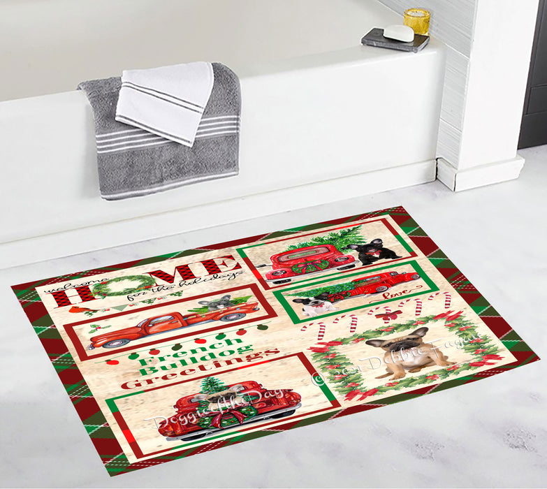 Welcome Home for Christmas Holidays French Bulldogs Bathroom Rugs with Non Slip Soft Bath Mat for Tub BRUG54361
