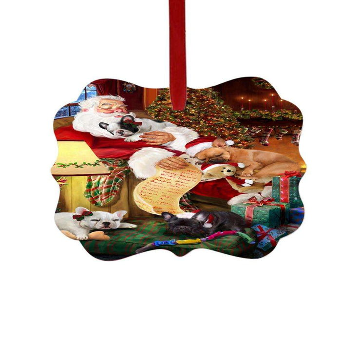 French Bulldogs and Puppies Sleeping with Santa Double-Sided Photo Benelux Christmas Ornament LOR49279