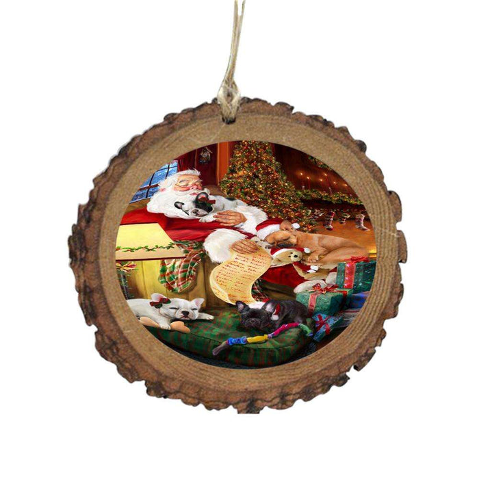 French Bulldogs and Puppies Sleeping with Santa Wooden Christmas Ornament WOR49279