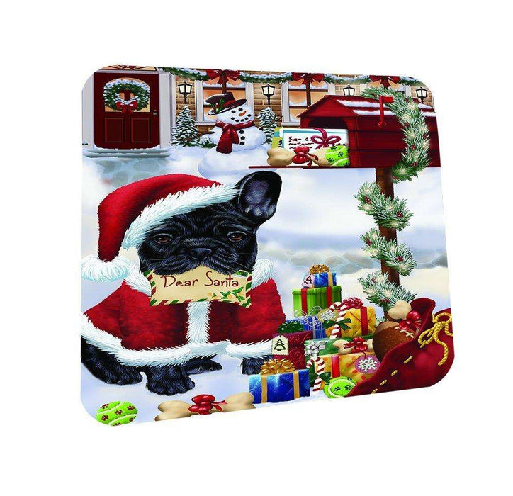 French Bulldogs Dear Santa Letter Christmas Holiday Mailbox Dog Coasters Set of 4