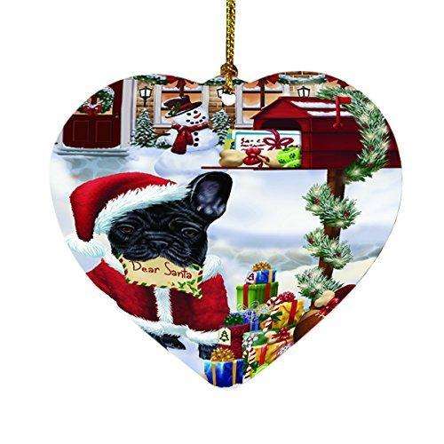 French Bulldogs Dear Santa Letter Christmas Holiday Mailbox Dog Heart Ornament D099