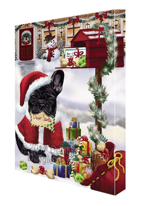 French Bulldogs Dear Santa Letter Christmas Holiday Mailbox Dog Painting Printed on Canvas Wall Art