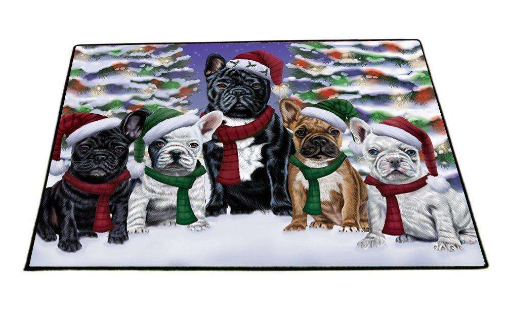 French Bulldogs Dog Christmas Family Portrait in Holiday Scenic Background Indoor/Outdoor Floormat