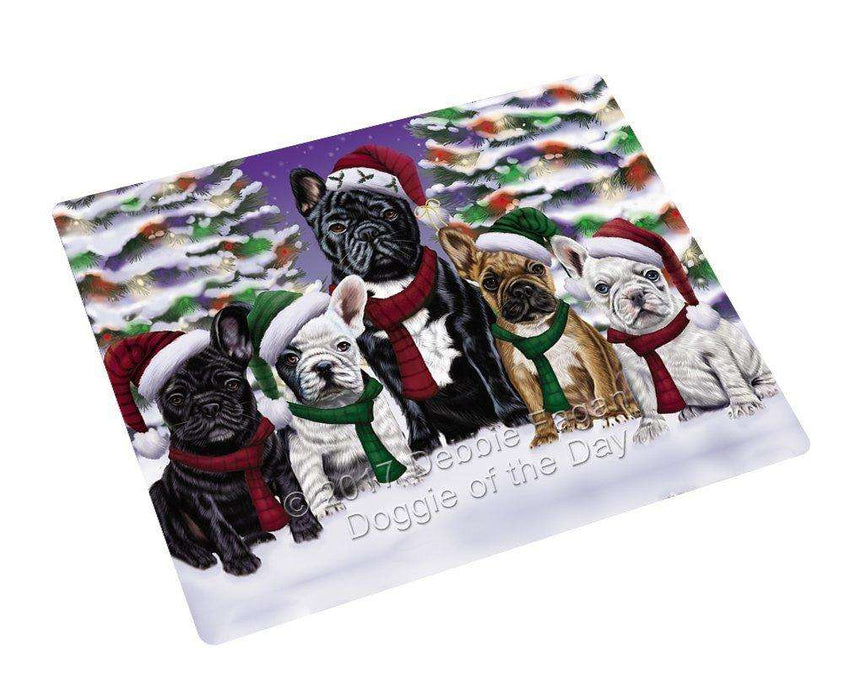 French Bulldogs Dog Christmas Family Portrait in Holiday Scenic Background Tempered Cutting Board