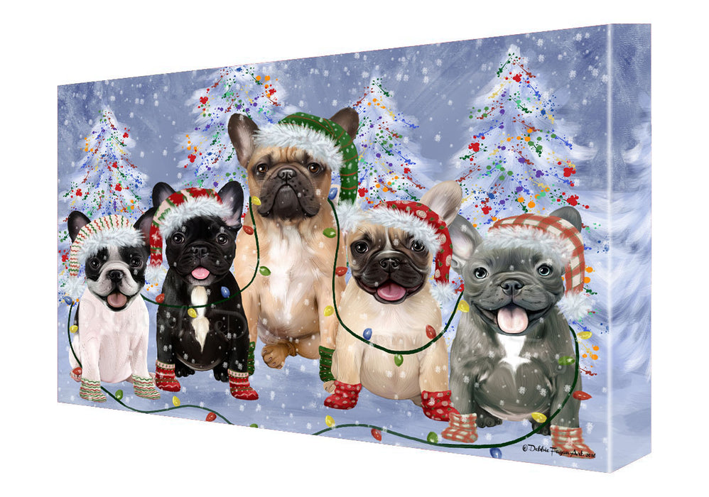 Christmas Lights and French Bulldogs Canvas Wall Art - Premium Quality Ready to Hang Room Decor Wall Art Canvas - Unique Animal Printed Digital Painting for Decoration