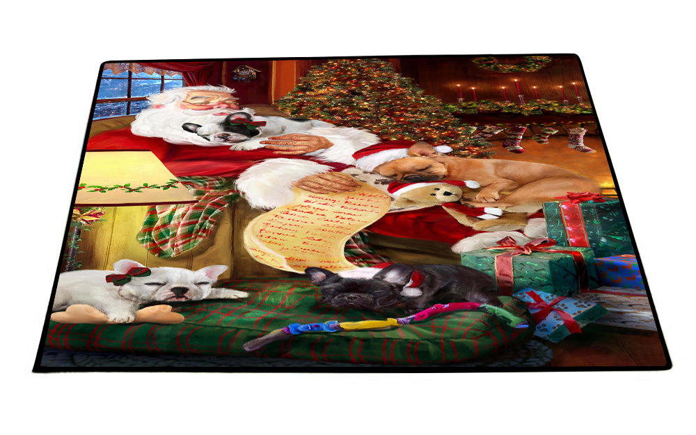 Santa Sleeping with French Bulldogs Floor Mat- Anti-Slip Pet Door Mat Indoor Outdoor Front Rug Mats for Home Outside Entrance Pets Portrait Unique Rug Washable Premium Quality Mat