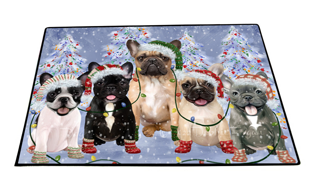 Christmas Lights and French Bulldogs Floor Mat- Anti-Slip Pet Door Mat Indoor Outdoor Front Rug Mats for Home Outside Entrance Pets Portrait Unique Rug Washable Premium Quality Mat