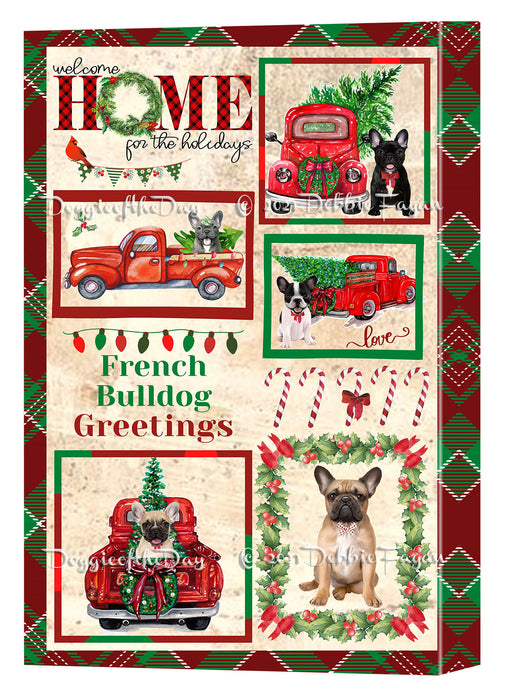 Welcome Home for Christmas Holidays French Bulldogs Canvas Wall Art Decor - Premium Quality Canvas Wall Art for Living Room Bedroom Home Office Decor Ready to Hang CVS149543