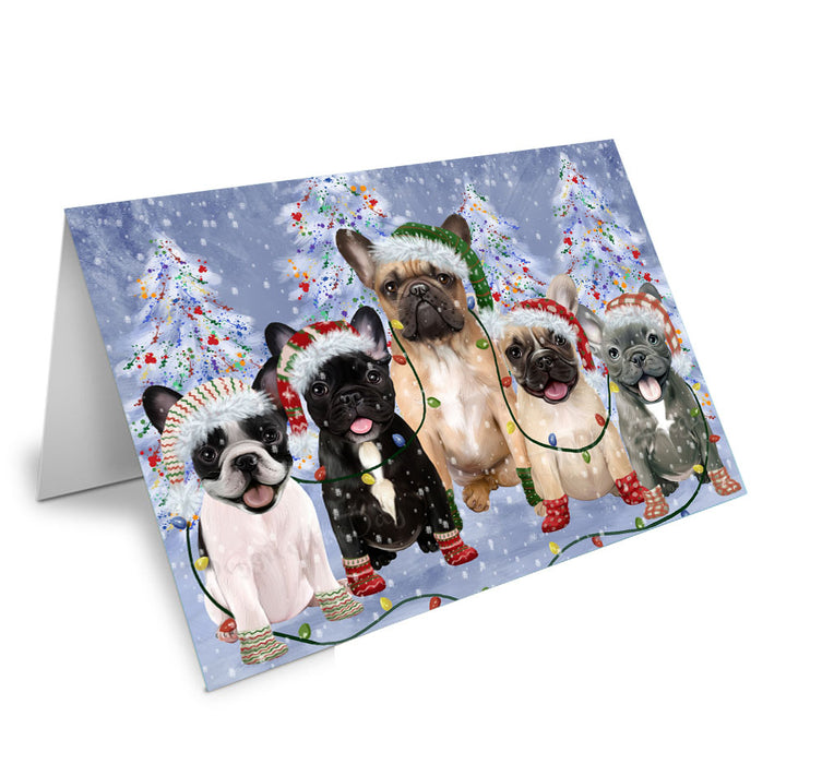 Christmas Lights and French Bulldogs Handmade Artwork Assorted Pets Greeting Cards and Note Cards with Envelopes for All Occasions and Holiday Seasons