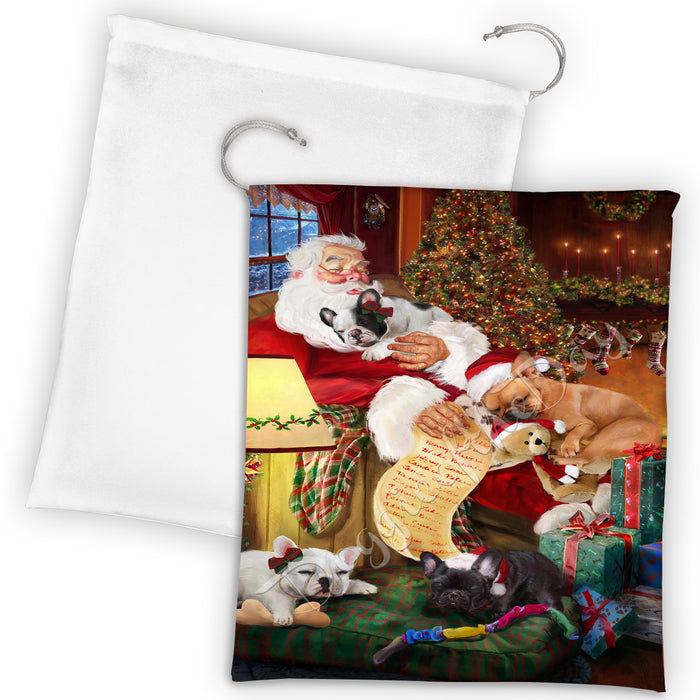 Santa Sleeping with French Bulldog Dogs Drawstring Laundry or Gift Bag LGB48810