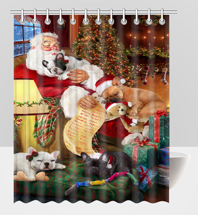 Santa Sleeping with French Bulldog Dogs Shower Curtain