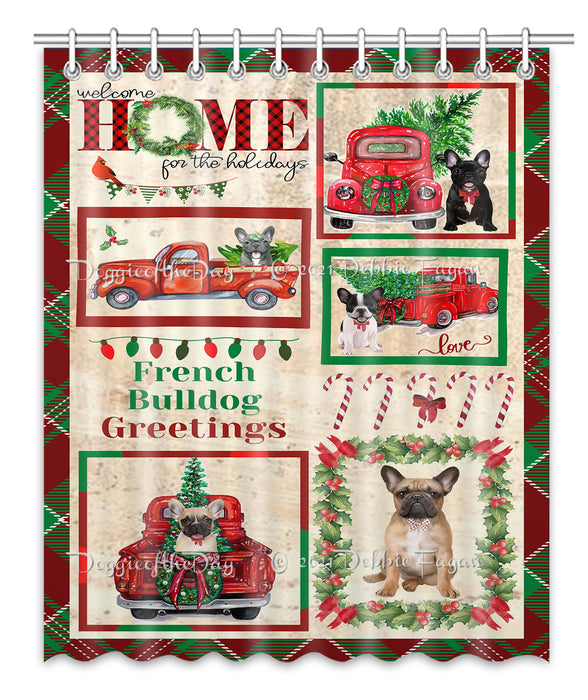 Welcome Home for Christmas Holidays French Bulldogs Shower Curtain Bathroom Accessories Decor Bath Tub Screens