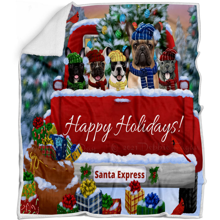 Christmas Red Truck Travlin Home for the Holidays French Bulldogs Blanket - Lightweight Soft Cozy and Durable Bed Blanket - Animal Theme Fuzzy Blanket for Sofa Couch