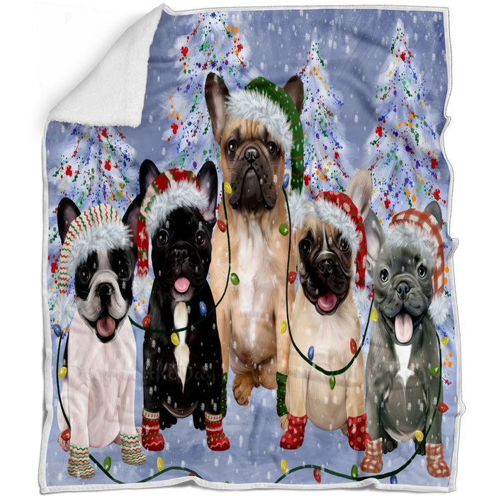 Christmas Lights and French Bulldogs Blanket - Lightweight Soft Cozy and Durable Bed Blanket - Animal Theme Fuzzy Blanket for Sofa Couch