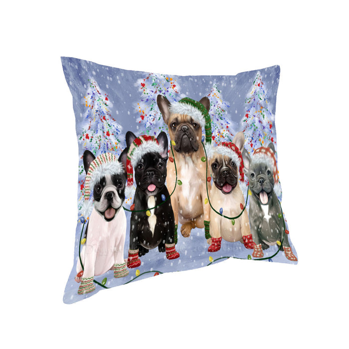 Christmas Lights and French Bulldogs Pillow with Top Quality High-Resolution Images - Ultra Soft Pet Pillows for Sleeping - Reversible & Comfort - Ideal Gift for Dog Lover - Cushion for Sofa Couch Bed - 100% Polyester