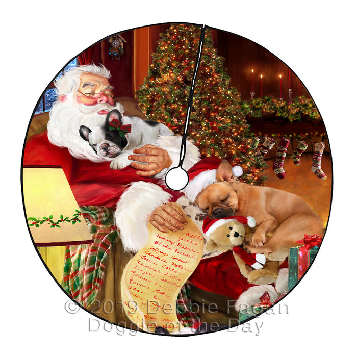 Santa Sleeping with French Bulldog Dogs Christmas Tree Skirt