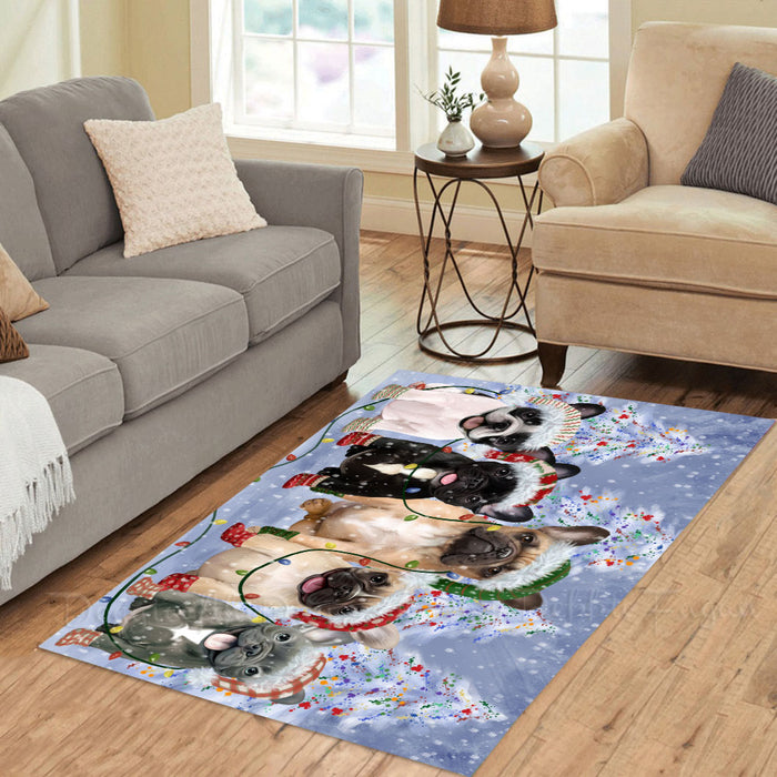 Christmas Lights and French Bulldogs Area Rug - Ultra Soft Cute Pet Printed Unique Style Floor Living Room Carpet Decorative Rug for Indoor Gift for Pet Lovers