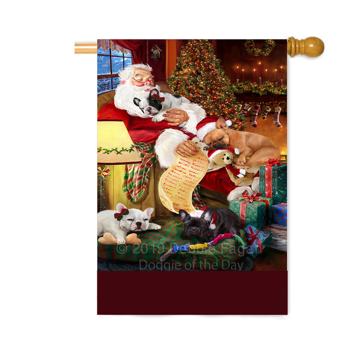 Personalized French Bulldogs Dogs and Puppies Sleeping with Santa Custom House Flag FLG-DOTD-A62686