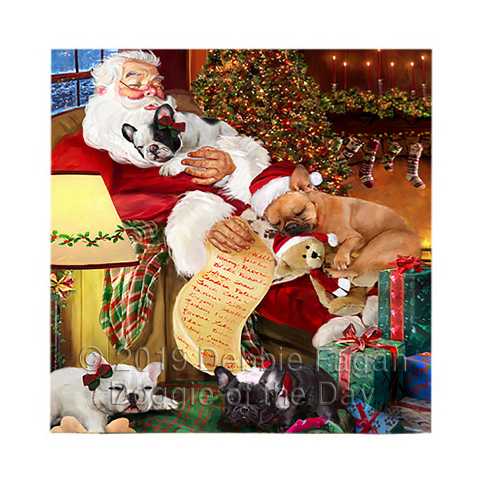 Santa Sleeping with French Bulldog Dogs Square Towel 