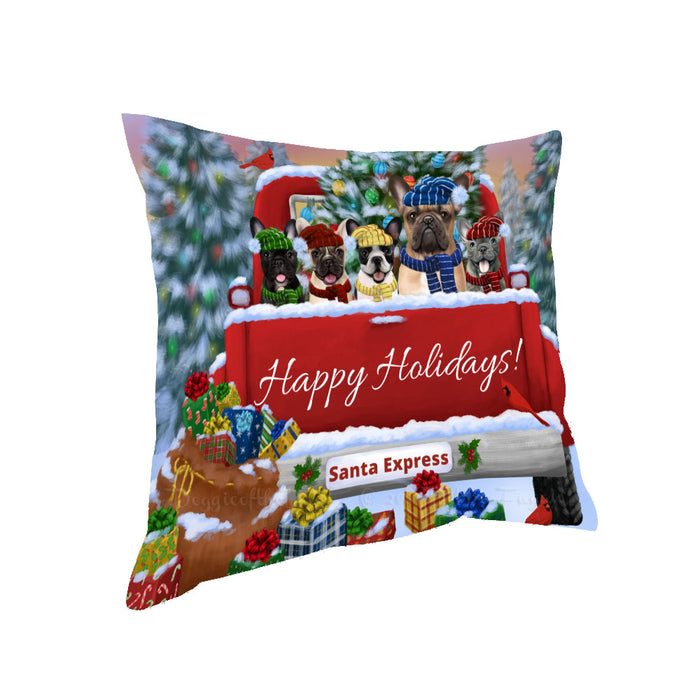Christmas Red Truck Travlin Home for the Holidays French Bulldogs Pillow with Top Quality High-Resolution Images - Ultra Soft Pet Pillows for Sleeping - Reversible & Comfort - Ideal Gift for Dog Lover - Cushion for Sofa Couch Bed - 100% Polyester