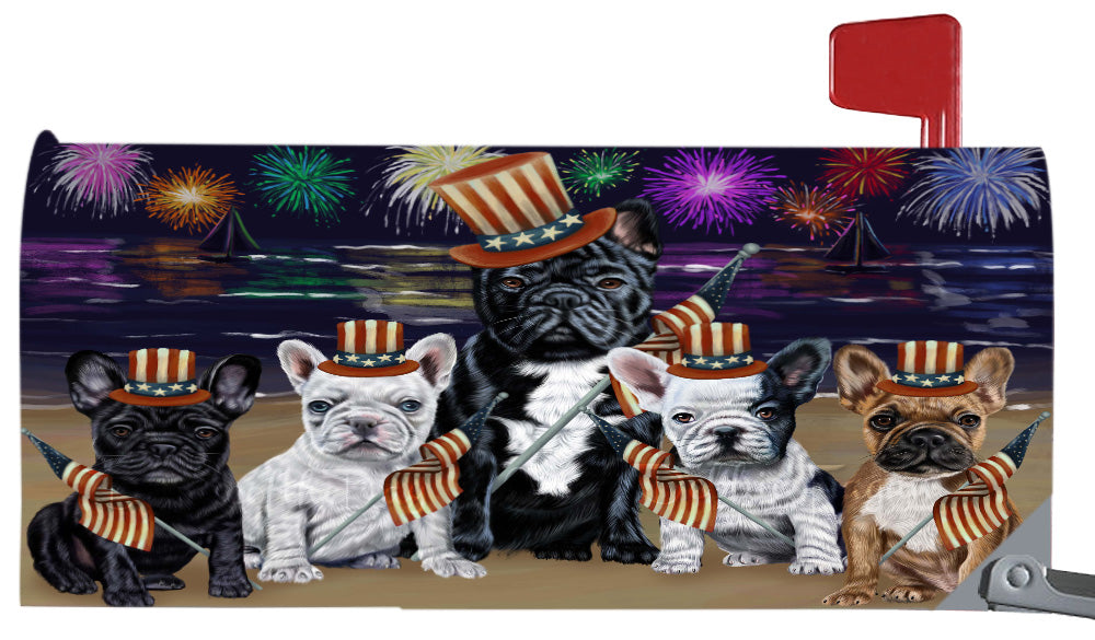 4th of July Independence Day French Bulldogs Magnetic Mailbox Cover Both Sides Pet Theme Printed Decorative Letter Box Wrap Case Postbox Thick Magnetic Vinyl Material