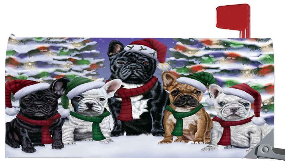 Magnetic Mailbox Cover French Bulldogs Christmas Family Portrait in Holiday Scenic Background MBC48223