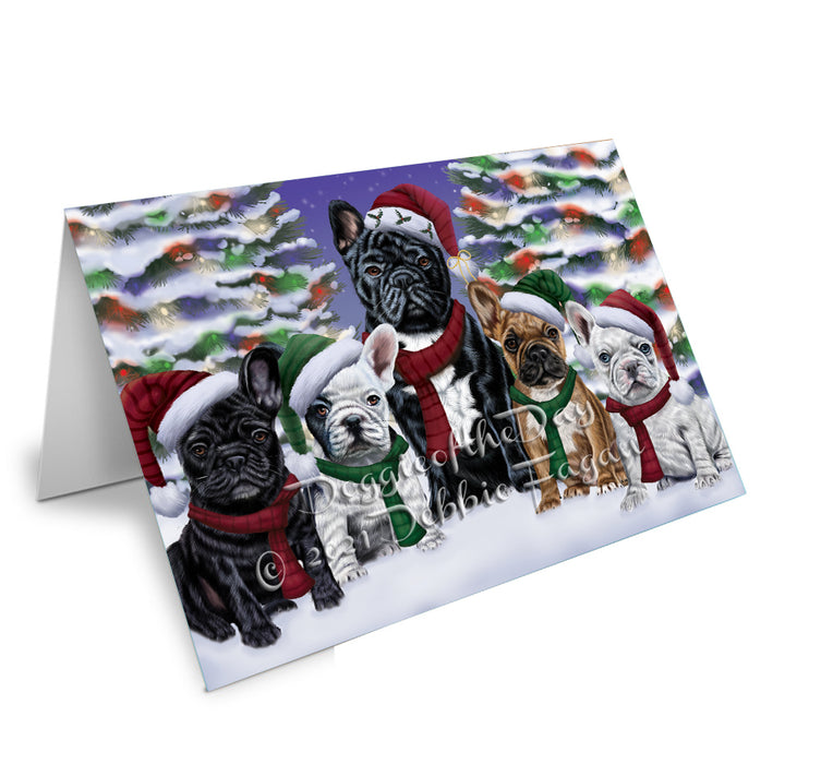 Christmas Family Portrait French Bulldog Handmade Artwork Assorted Pets Greeting Cards and Note Cards with Envelopes for All Occasions and Holiday Seasons