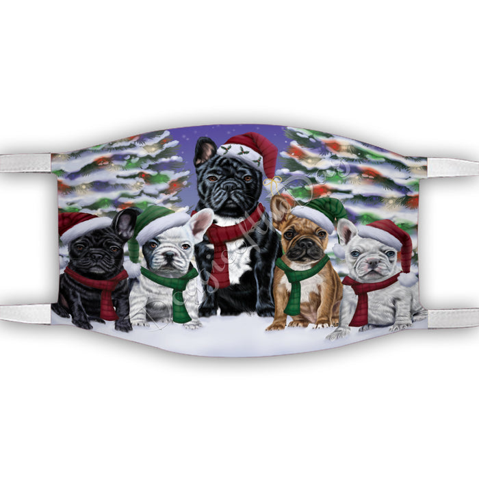 French Bulldogs Christmas Family Portrait in Holiday Scenic Background Face Mask FM48345