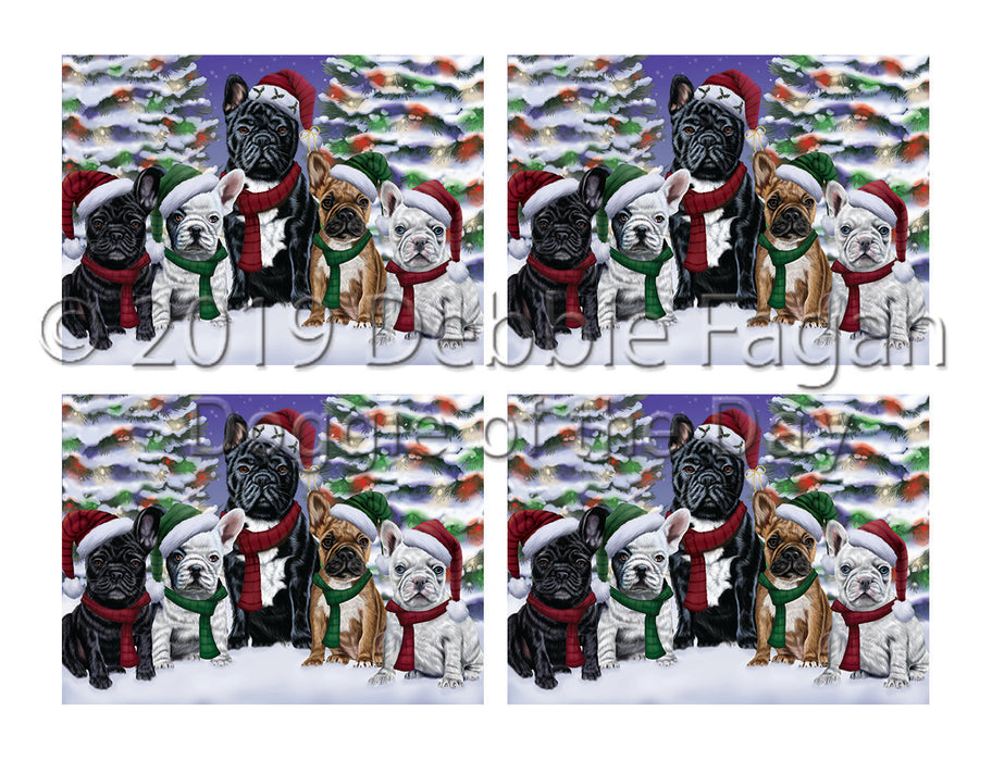 French Bulldogs Christmas Family Portrait in Holiday Scenic Background Placemat