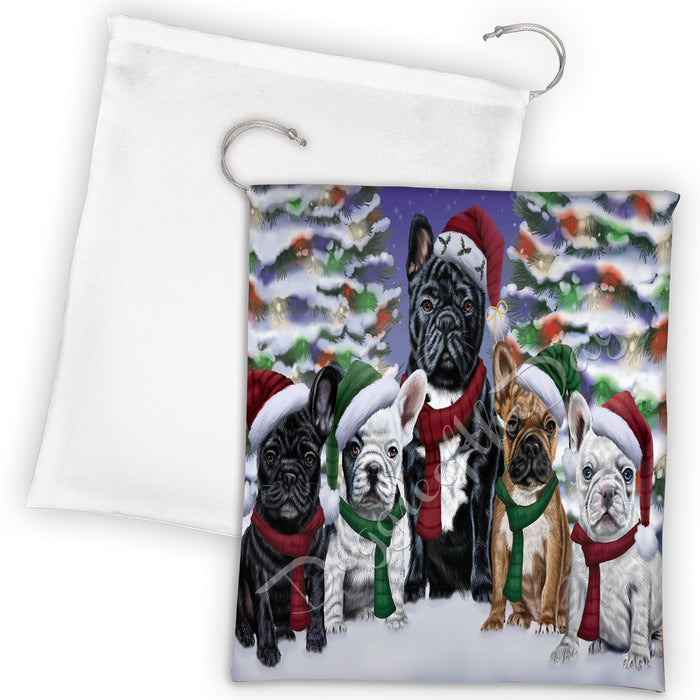 French Bulldogs Christmas Family Portrait in Holiday Scenic Background Drawstring Laundry or Gift Bag LGB48143